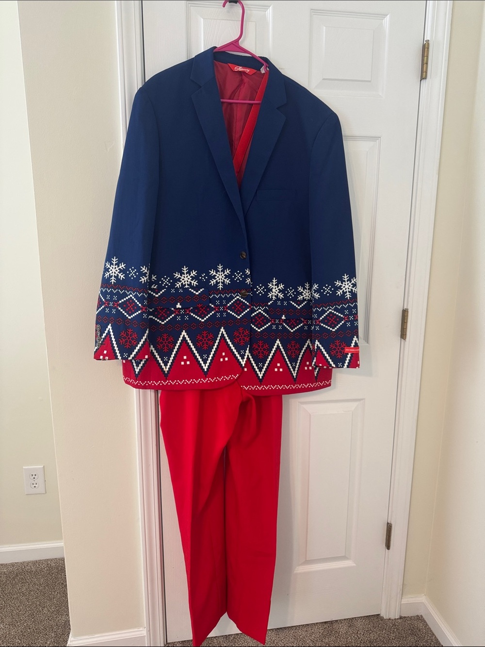 Men's Navy and Red Holiday Pattern Blazer size 54 with Red Trousers size 44